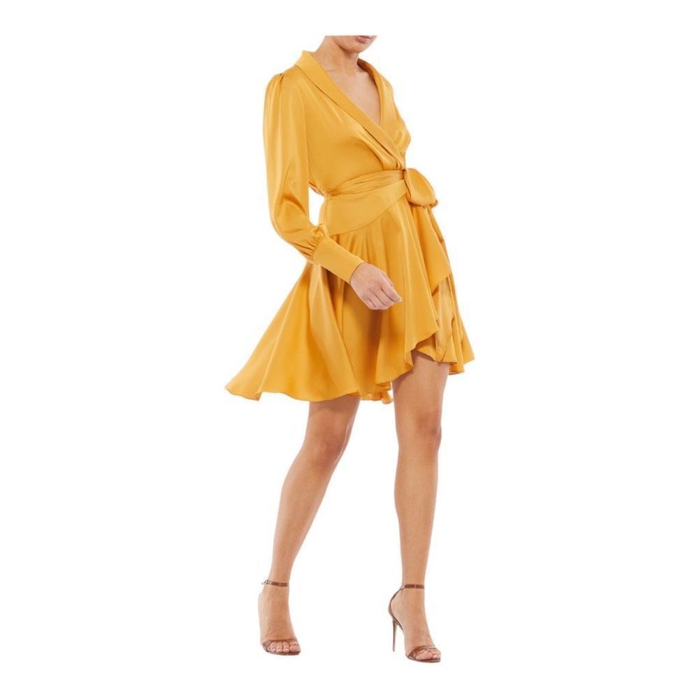 Mac Duggal Marigold Satin Wrap Dress Size 12 NWT